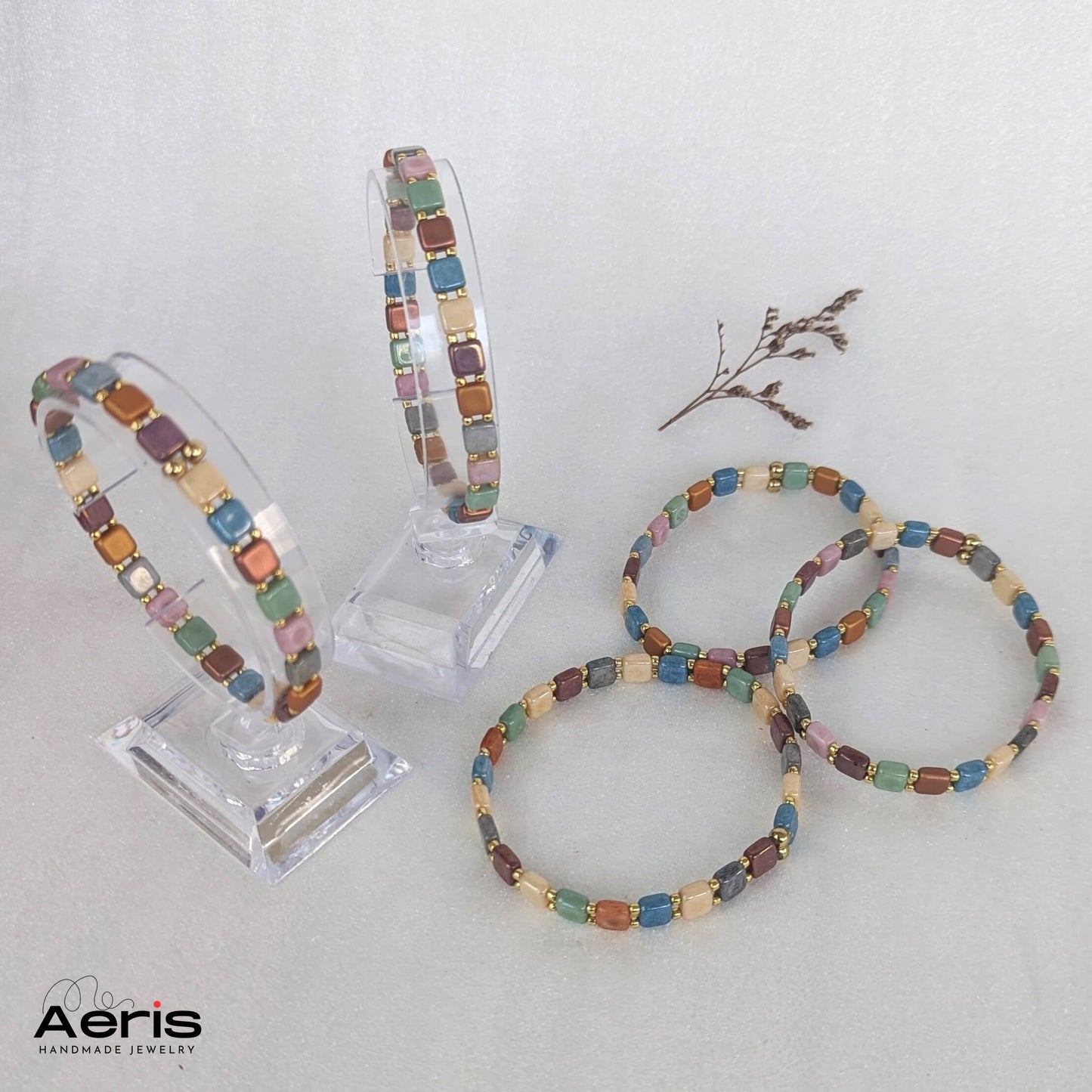 Bratari boeme elastice multicolore cu margele patrate