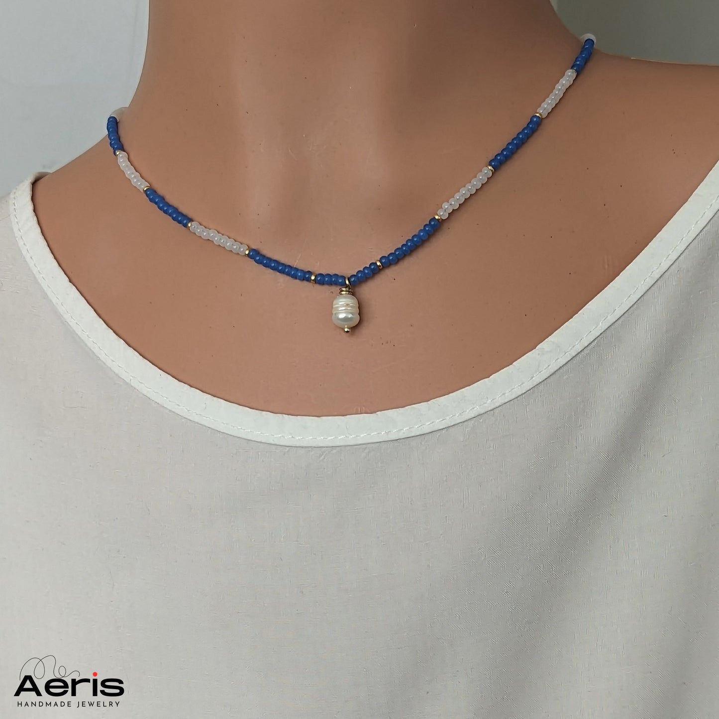 Choker White & Blue