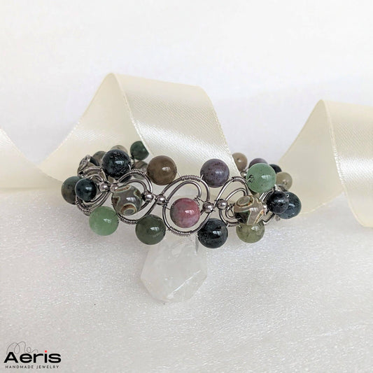 Bratara wire wrapping cu agate verzi