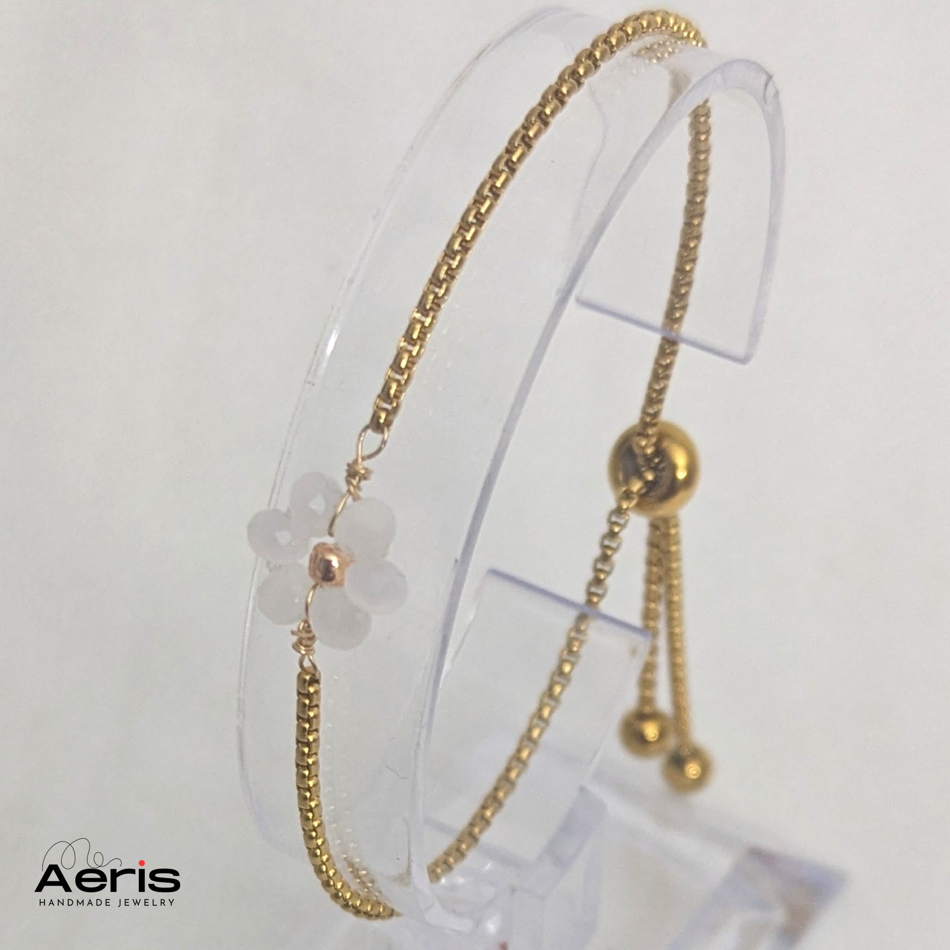 Bratara handmade, reglabila, cu floricica, lant si slider
