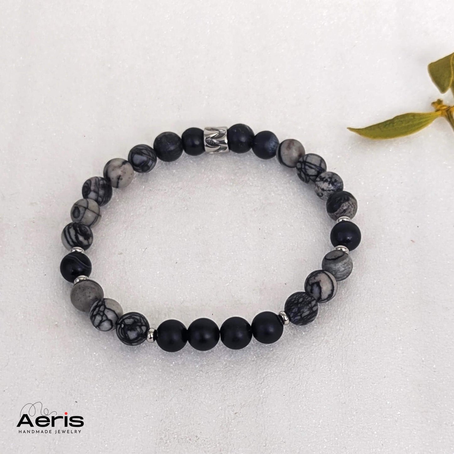 Bratara handmade cu onix, jasp si accesorii din inox