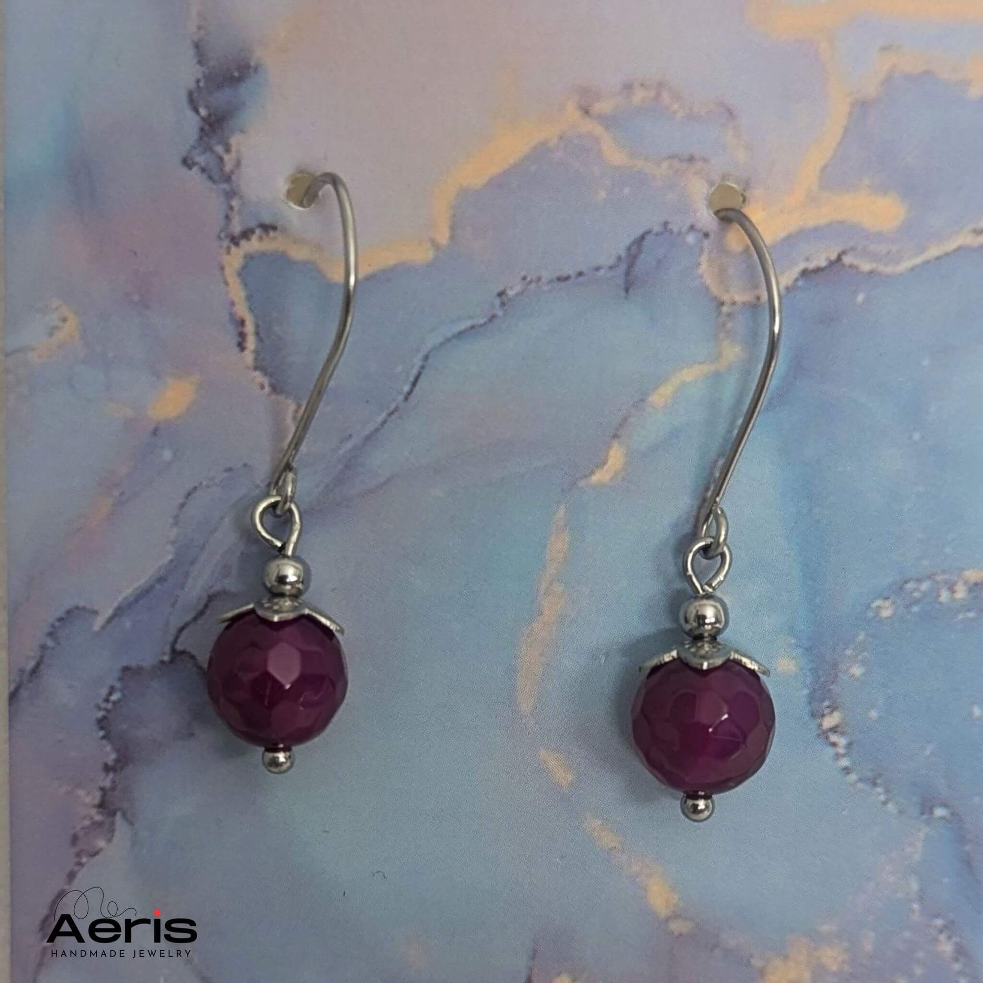 Cercei tip dangle cu agate purpurii