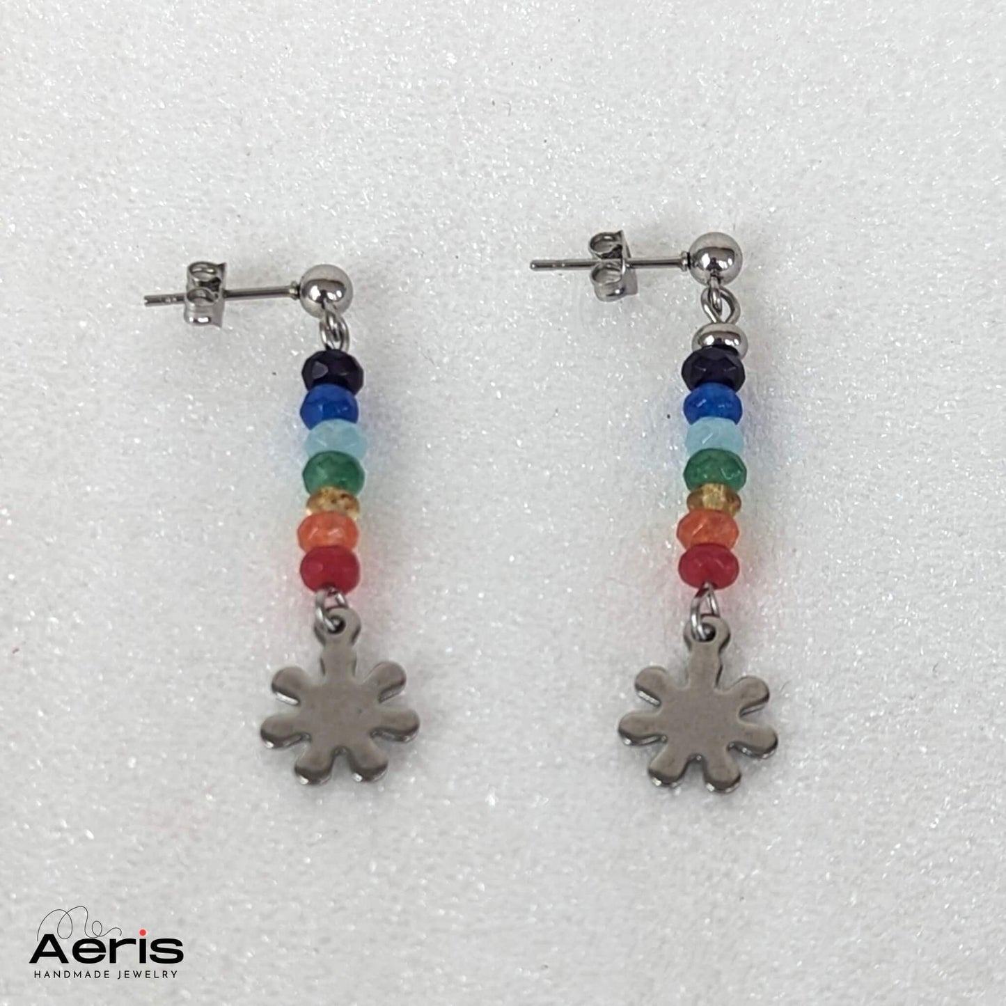 Cercei cu tija, fluturasi, charm din inox si agate mici clorate