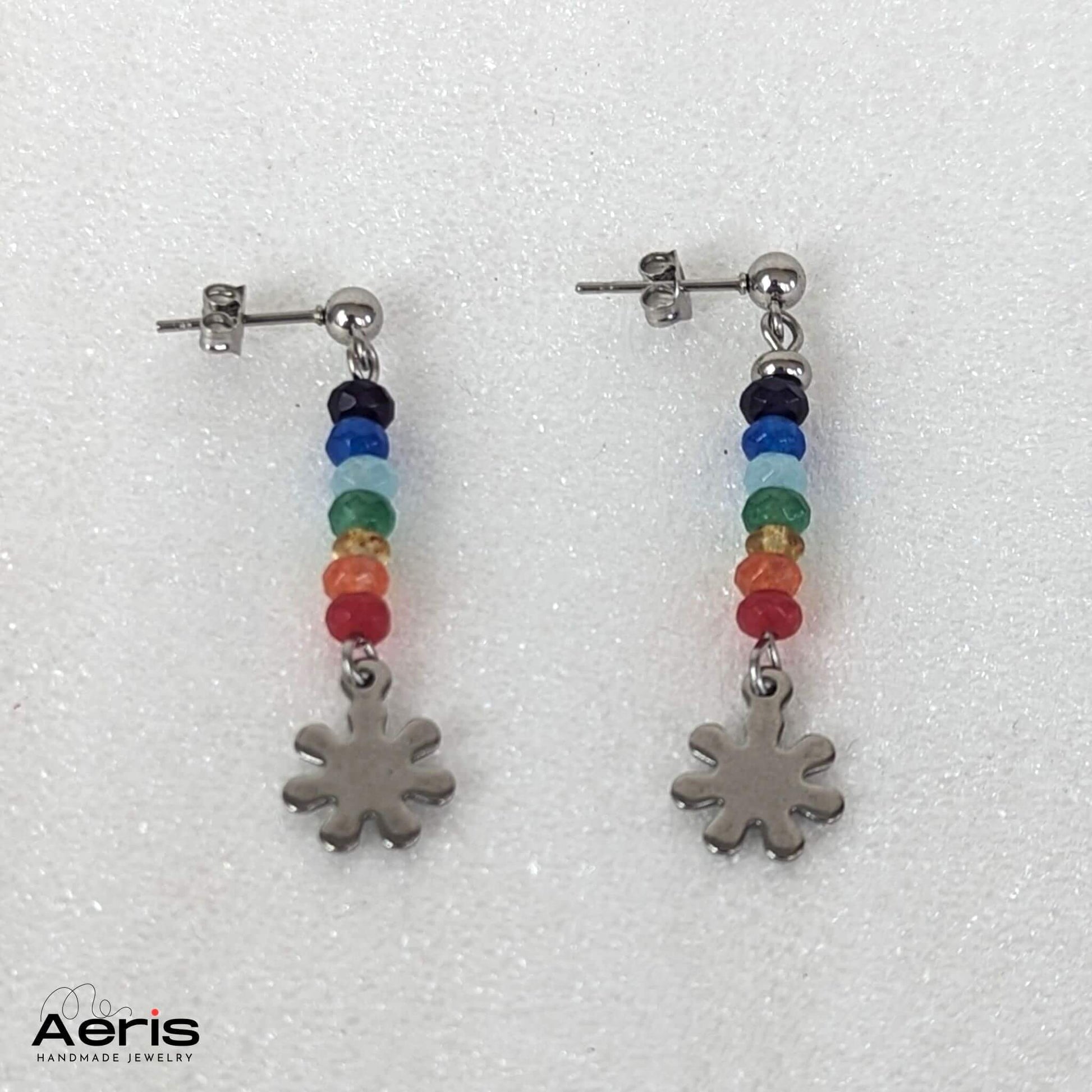 Cercei cu tija, fluturasi, charm din inox si agate mici clorate
