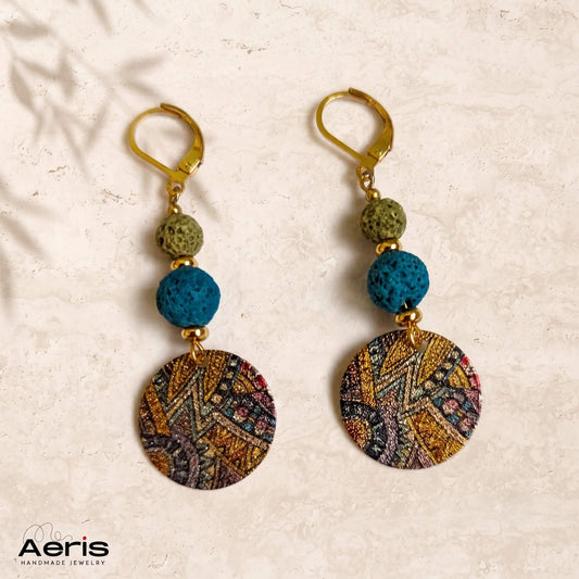 Cercei multicolori boho chic cu tortite leverback din inox auriu