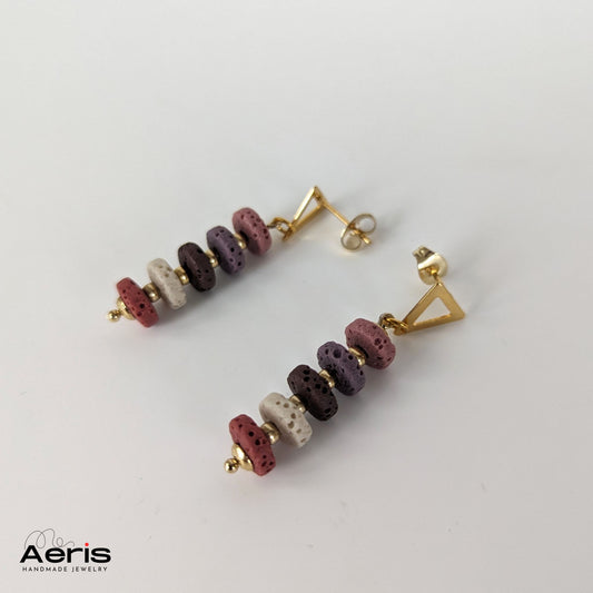 cercei placati cu aur cu margele disc din lava multicolore