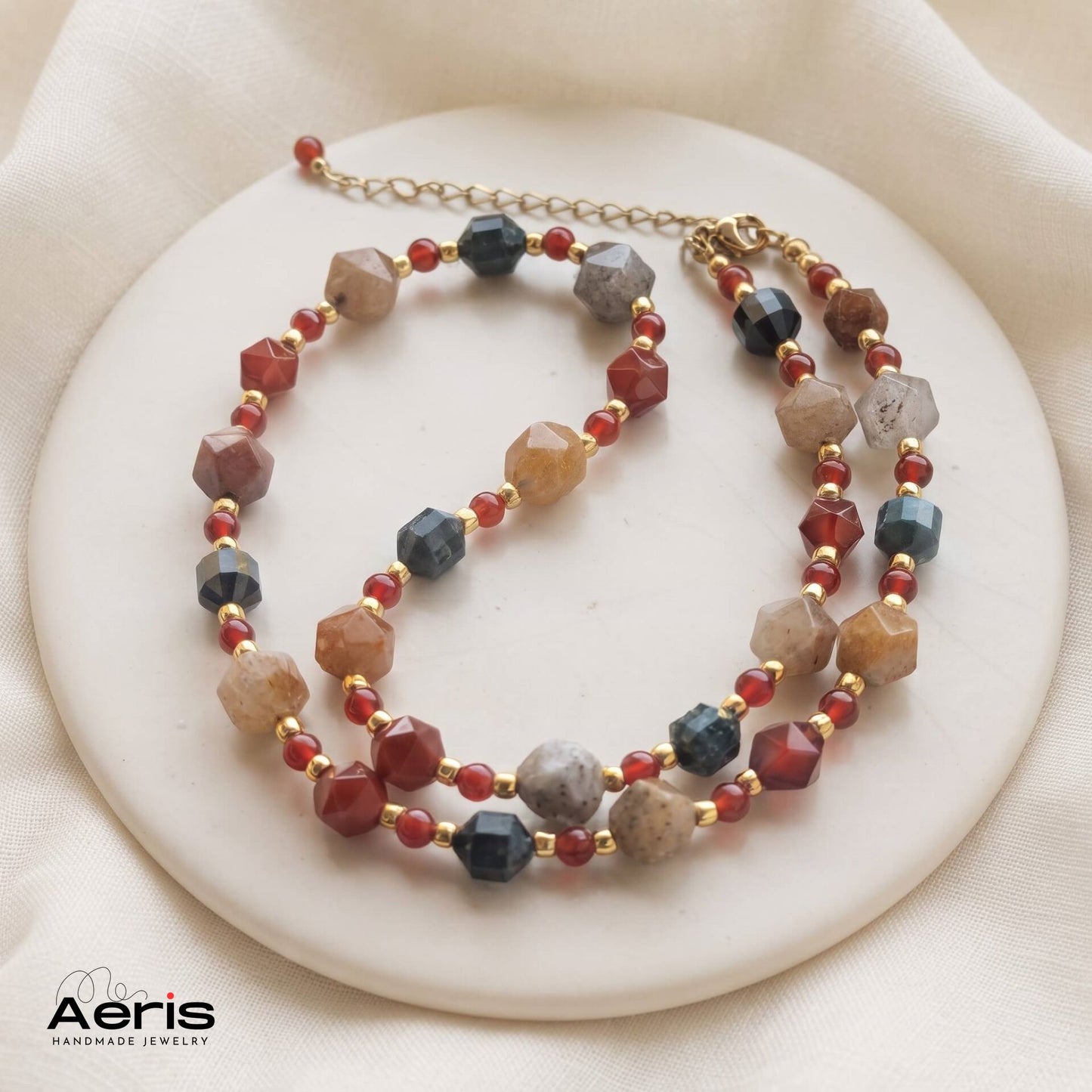 Colier handmade cu agate fatetate si carneol - Colors Dance