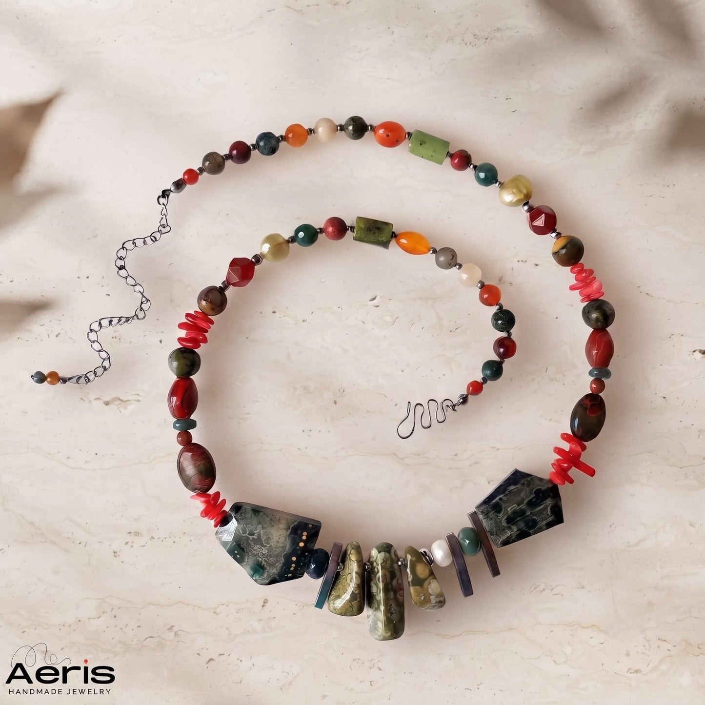 Colier statement din inox si pietre naturale multicolore