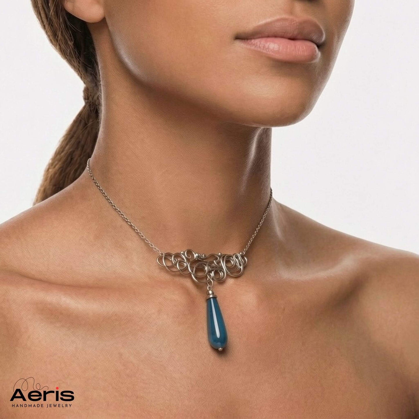 Colier elegant cu agata albastra - Blue Drop