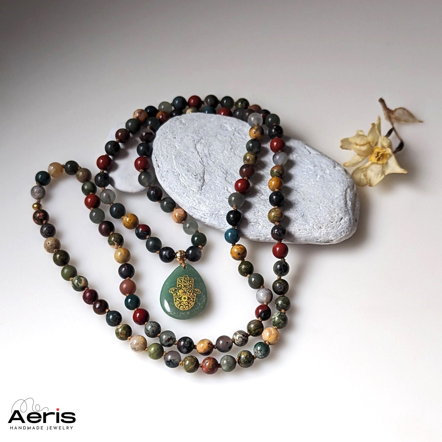 Colier Mala cu agate si jasp - Protection & Harmony