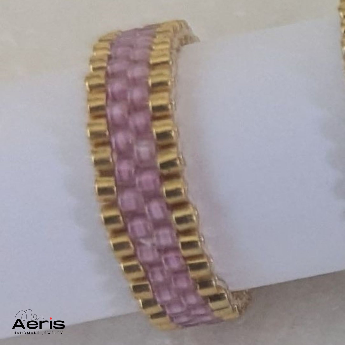 Inel handmade roz, detaliu
