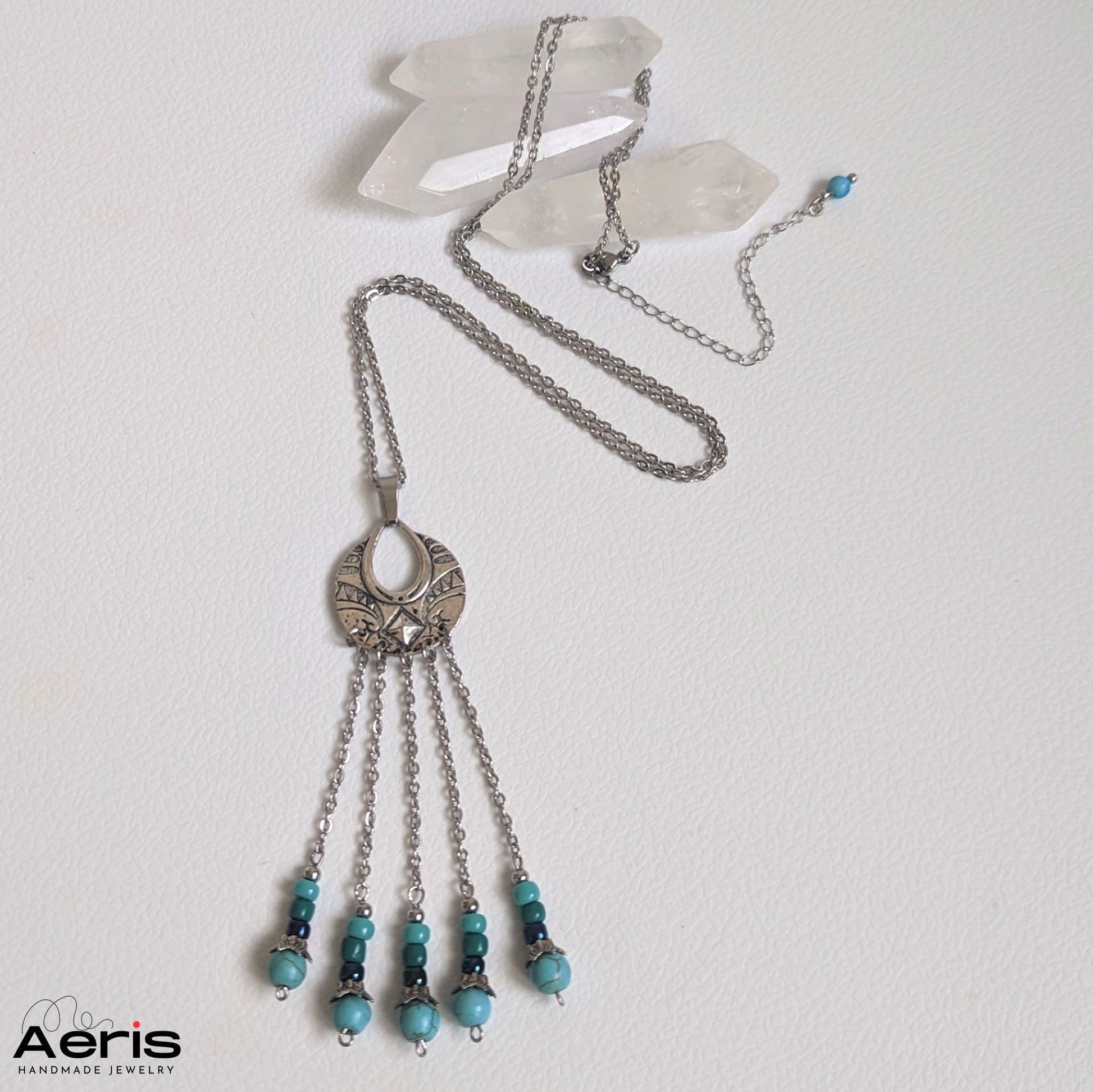 Pandantiv handmade boho chic cu turcoaz